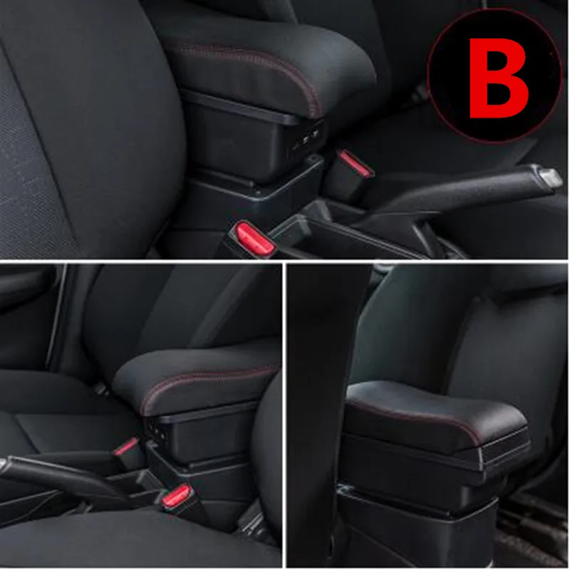 For Toyota Passo armrest box USB Charging heighten Double layer central Store content - Название цвета: B black red line