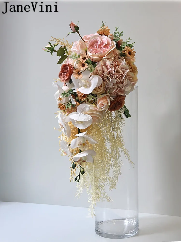Fouriding Bouquet di nozze per sposa, goccia d'acqua cascata sposa fiori artificiali bouquet per cerimonia anniversario sposa doccia festa matrimonio decorazione (Calla giglio