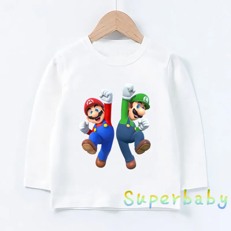 Детская футболка с принтом из игры «Super Mario Bros» Забавные топы с рисунками для маленьких мальчиков и девочек, детская футболка с длинными рукавами LKP5185 - Цвет: LKP5185-V