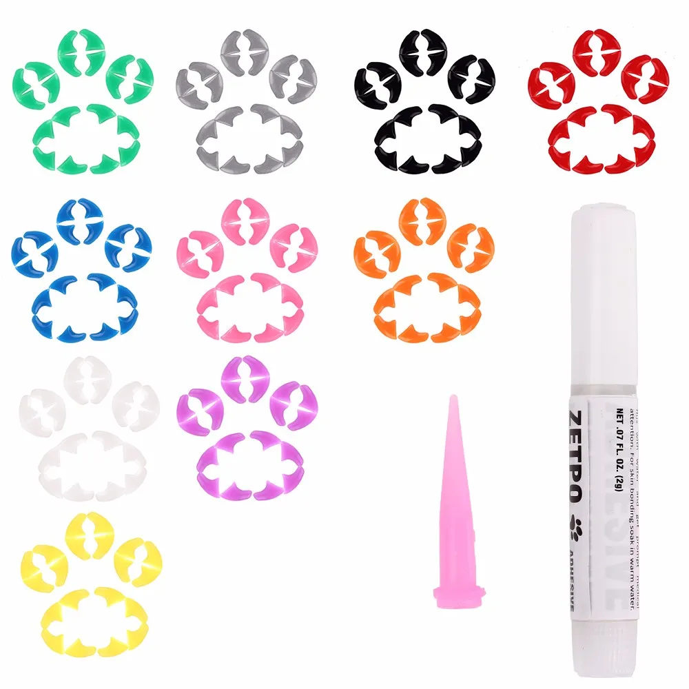20pcs Soft Cat Nail Caps Silicone Paw Claw Protector Rubber Pet Cover with free Glue and Applicator Pets Supplies | Дом и сад