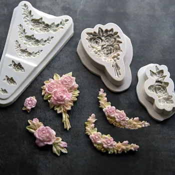 

Rose Flower Border Silicone Molds DIY Bouquet Wedding Cupcake Fondant Decorating Tools Cookie Baking Candy Chocolate Moulds
