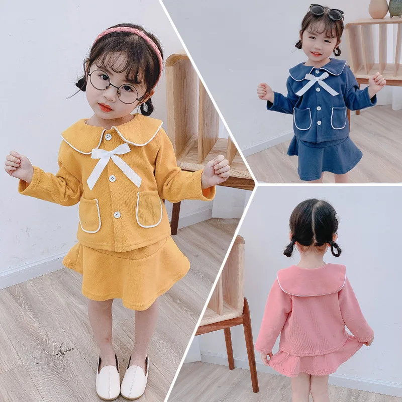 

Children Baby Cardigan Princess Short Skirt Spring And Autumn Girls Solid Color Peter Pan Collar-Style Jacket Two-Piece Set