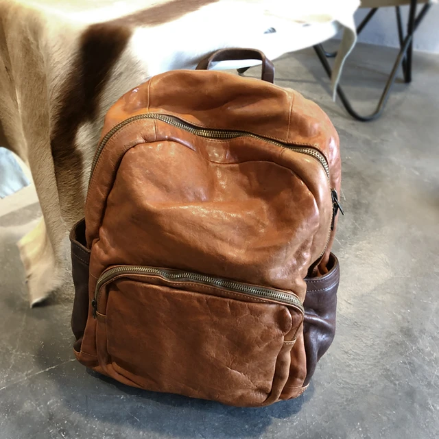 Mochila Vintage de cuero genuino para hombre, bolsa para ordenador portátil  de 14-15,6 pulgadas, de piel de vaca, de gran capacidad, estilo Retro -  AliExpress