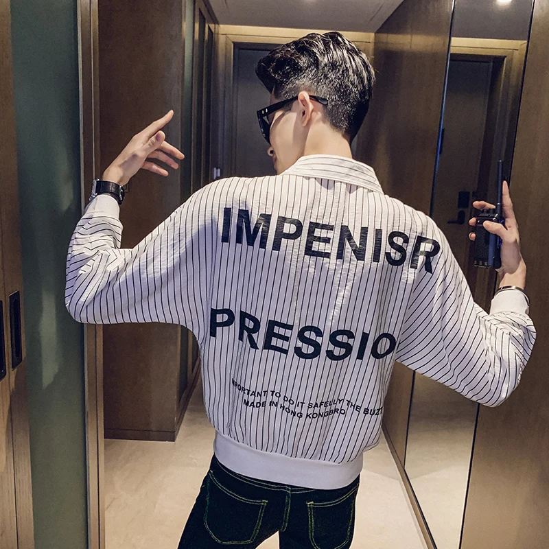 Autumn New Striped Shirt Men Loose Linen Pullover Mens Casual Shirts Long Sleeve Streetwear Bat For Clothes 2019 3XL | Мужская одежда