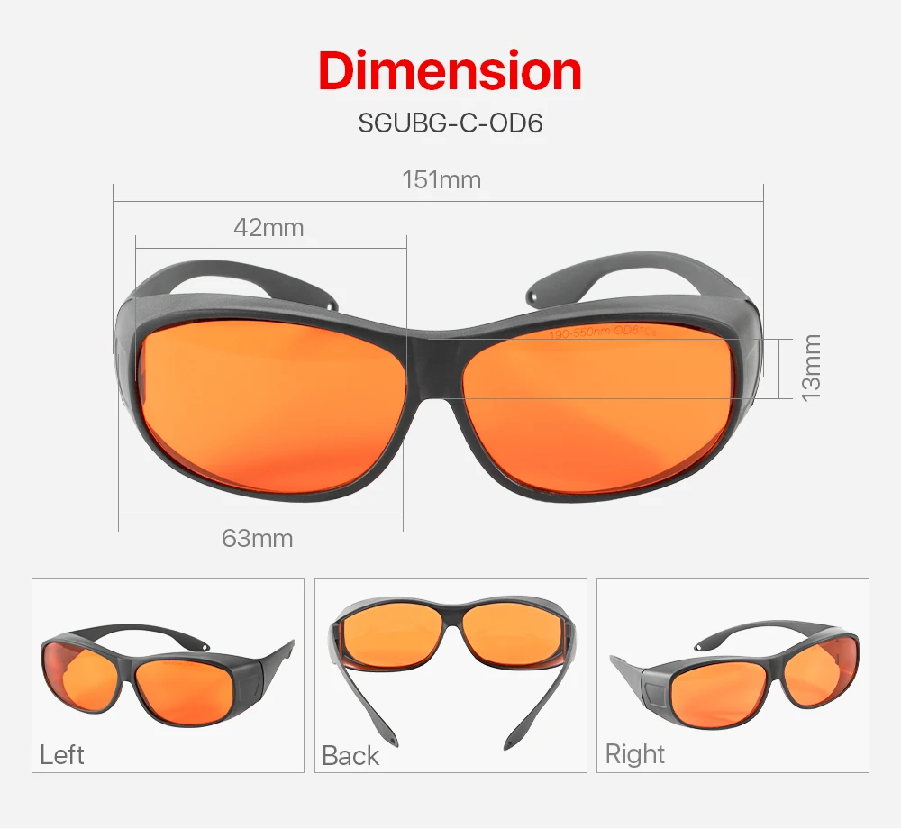 Ultrarayc Laserschutzbrille 190–550 nm OD6+ CE Laserschutzbrille Schutzbrille für UV- und grüne Lasermaschine – Detail 4