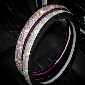 

Winter Rhinestone Steering Wheel Cover Diamond Crystal Auto Heated Fur Steering Wheel Covers Interior Accessories Women Girls