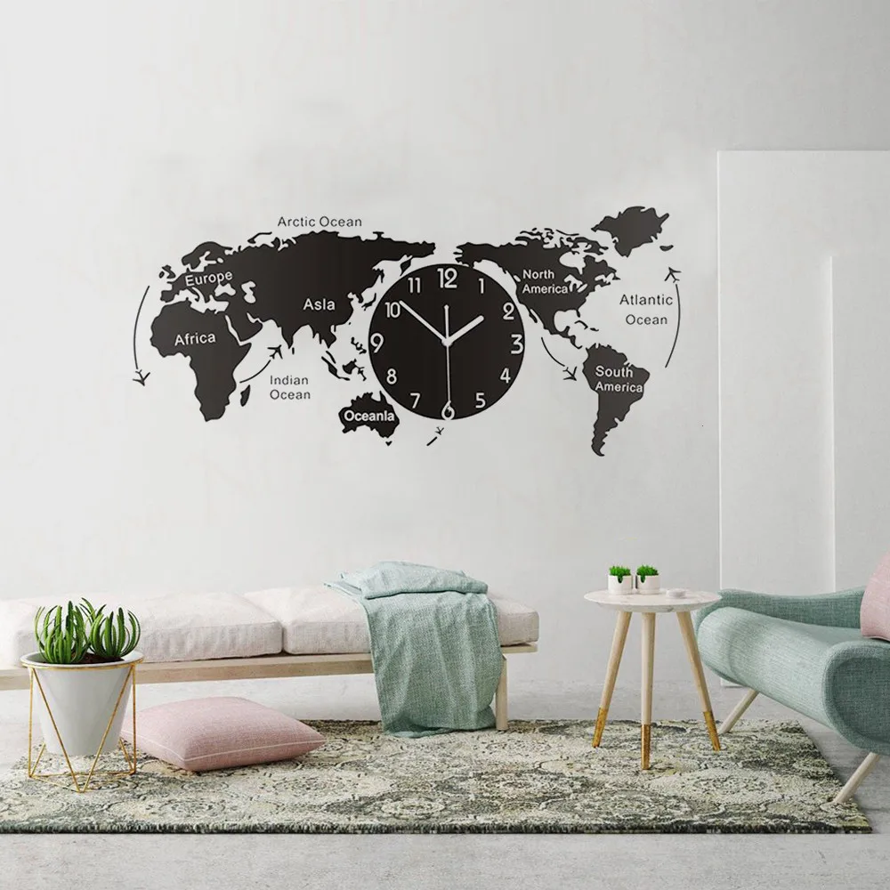 

Unique Acrylic Wall Clock Creative World Map Wall Hanging Clock For Office Home Living Room Wall Art Home Decorations WL683