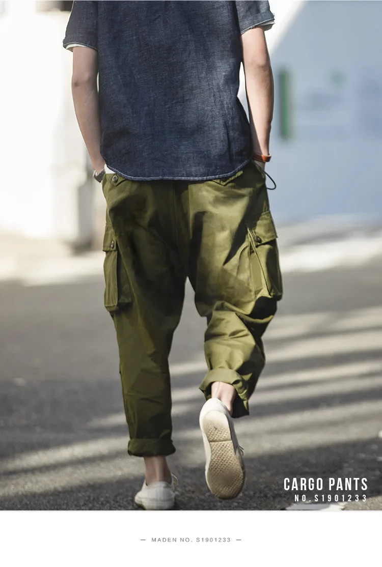 Japanese retro big pocket haren pants high waist drop feeling radish pants thin pants men