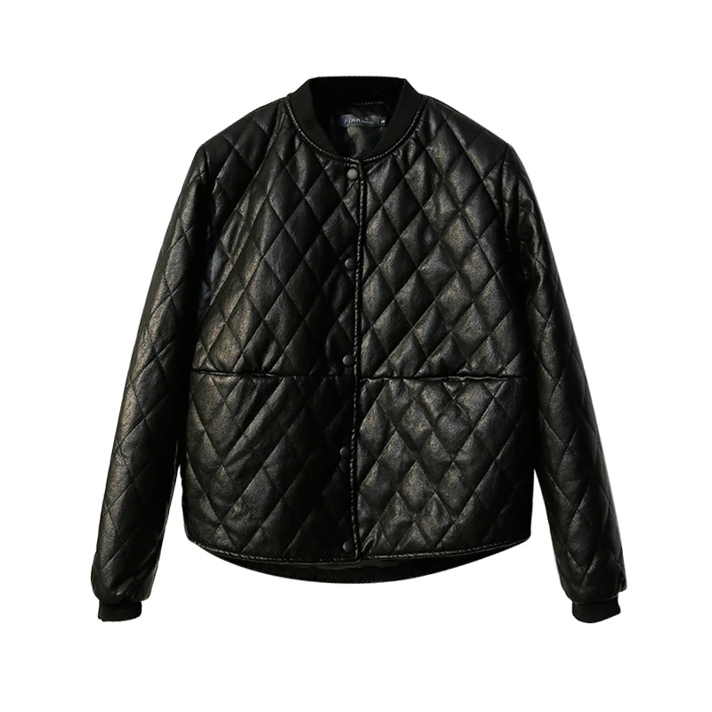 New Spring autumn Women Leather Jacket Women Black Color PU Leather Short Jacket Single-breasted Warm thick coat cc847