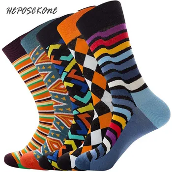 

[HEPOSCKONE]Quality Casual Colorful Novelty Harajuku Stripe Wave Shape Irregularity Pattern Funny Socks Men Hipster Skatebord