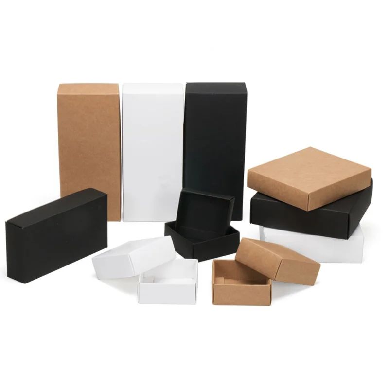 

100Pcs 10 Sizes Kraft Black White Gift Packaging Box Kraft Blank Carton Paper Gift Paper Box With Lid Gift Carton Cardboard Box