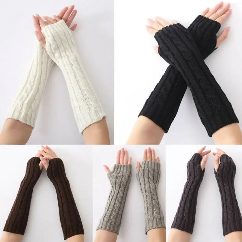 SALLM Fashion Women's Gloves Diagonal Stripes Fingerless Ladies Winter Half Finger Wool Gloves Semi-Long Gloves Knitted Soft Mitten,As Photo 