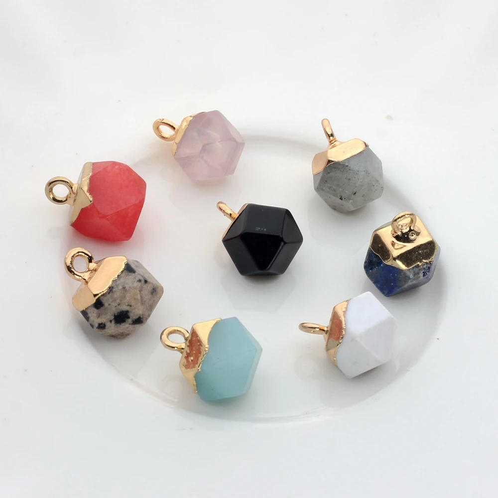 10mm 6pcs/lot High Quality  Copper Irregular Faceted Round Shape Natural Stone Charms For DIY Earrings Making Accessories