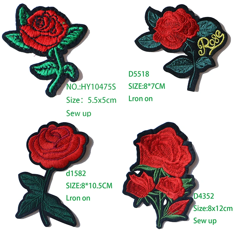 

Rose with Leaves in Love Embroidered Iron on Patches for Clothing DIY Stripes Clothes Patchwo