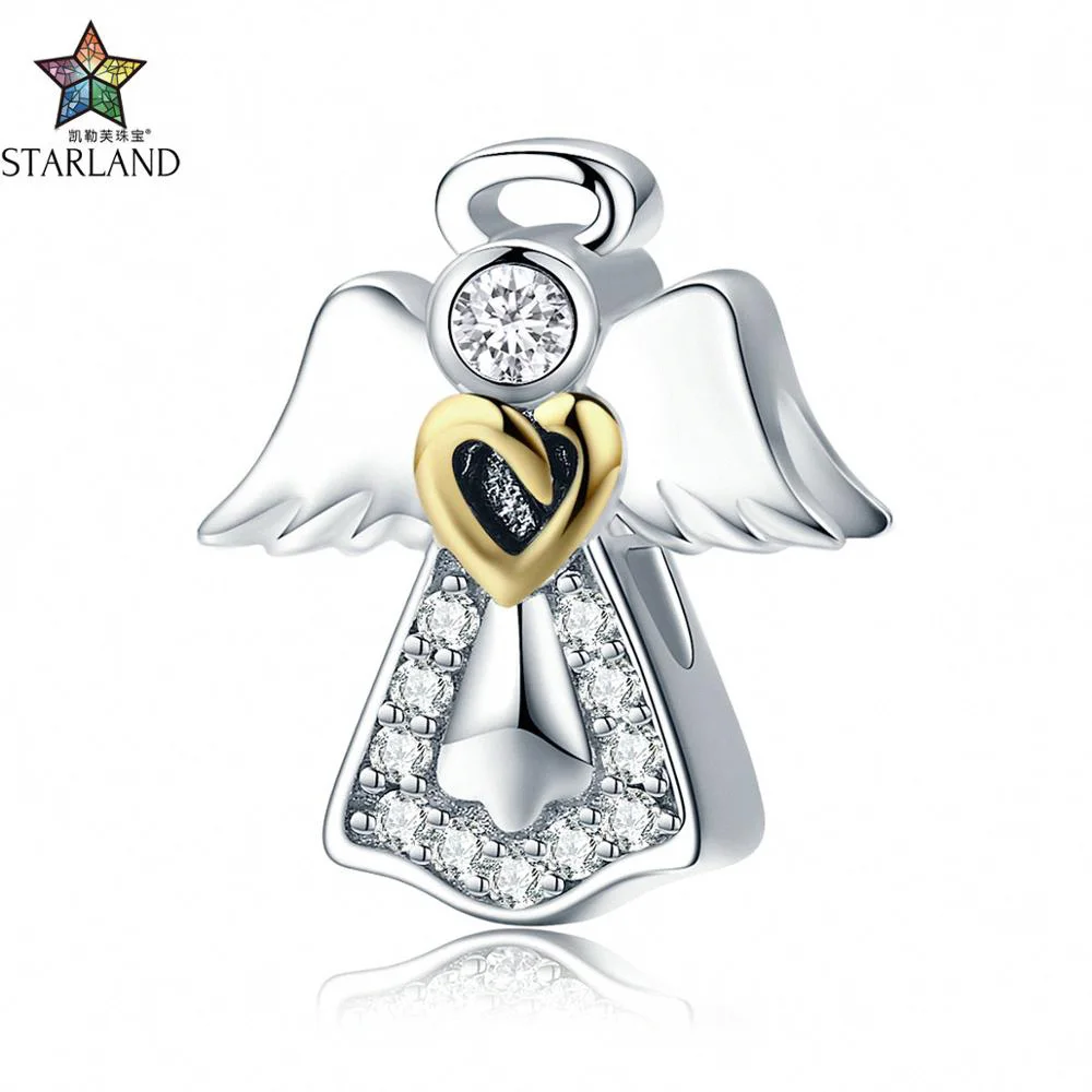 

Starland Trendy New 100% 925 Sterling Silver Guardian Angel Charm Beads fit Bracelets & Necklaces Clear CZ DIY Jewelry Making