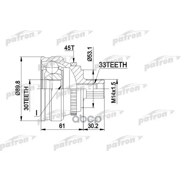 Шрус Наружн К-Кт 33x53x30 Abs:45t Audi: 80, 90 C Abs 4.88-7.94 PATRON арт. PCV1112