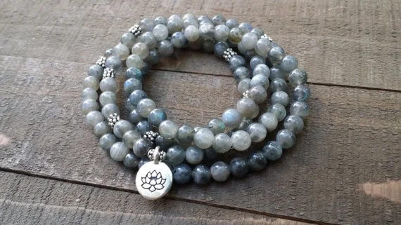 labradorite 108 mala necklace stretch wrap bracelet mala necklace