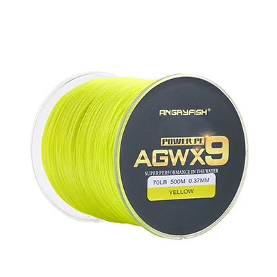 Angryfish 9 Strands Weaves Braided 500M/547YD Fishing Line Super Strong PE Line 15LB-70LB Braided Fishing Thread Yellow