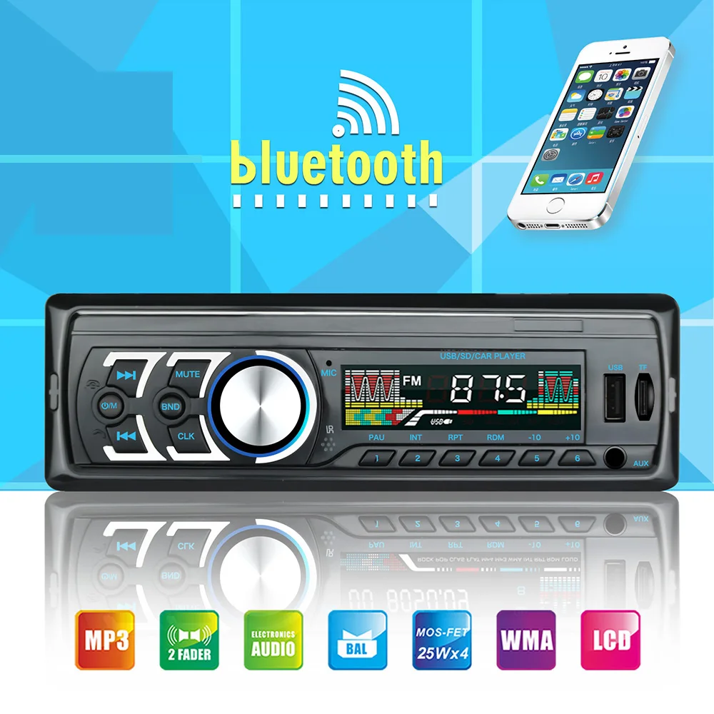 1 din Авторадио автомобильное радио 12 в bluetooth автомобильное радио стерео FM Aux вход приемник Поддержка карт памяти SD через usb MP3 MMC WMA мультимедийный плеер