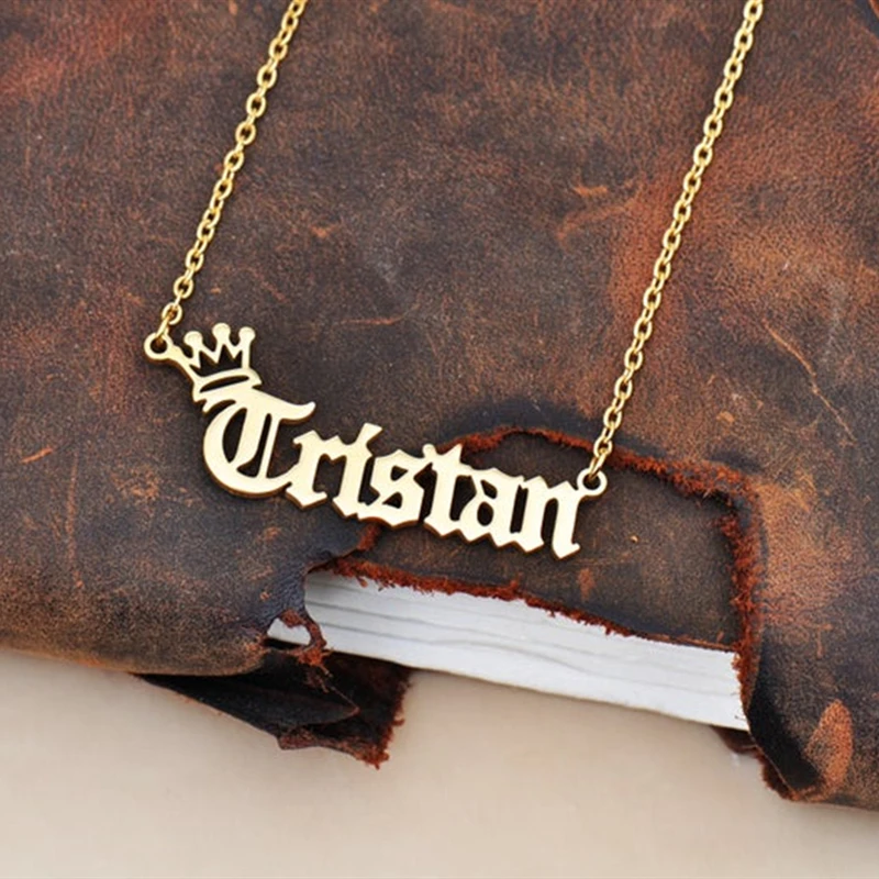 

Custom Royal Crown Name Necklace Old English Font Personalised Choker Necklaces For Women Vintage Accessories