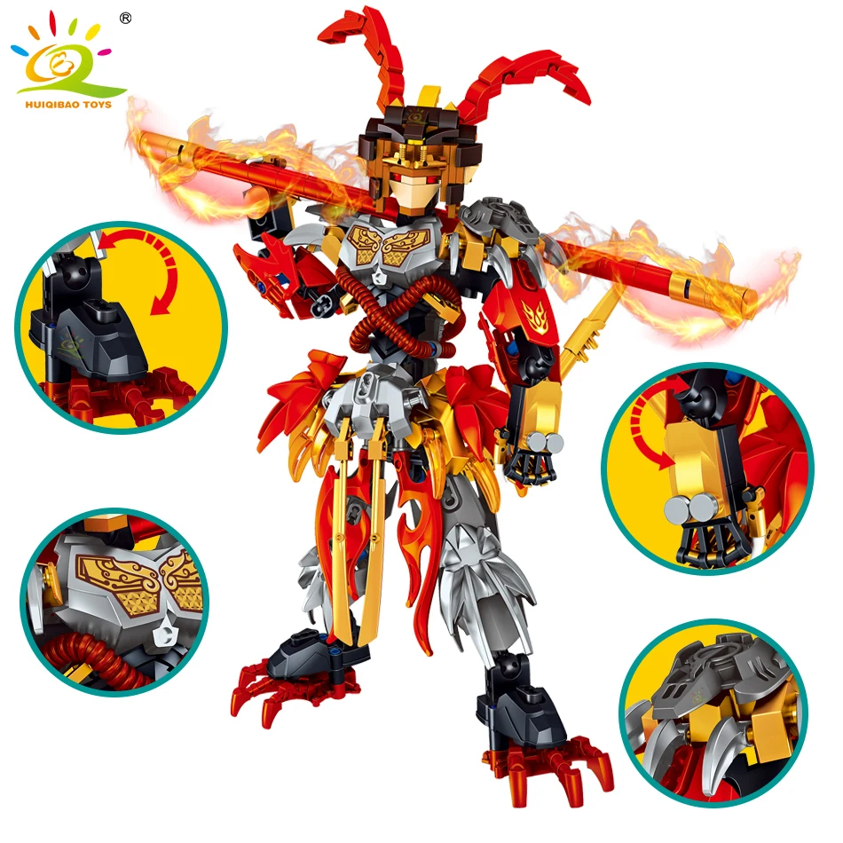 HUIQIBAO 316 шт Sun Wukong Mecha строительные блоки город монкид робот супер обезьяна Золотой
