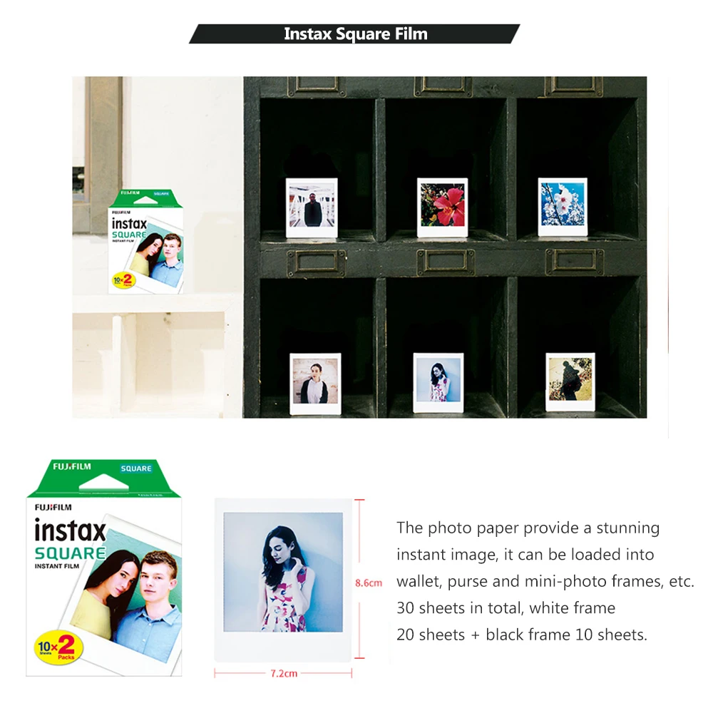 Fujifilm Instax квадратная пленка 30 листов белая и черная пленка моментальной печати для Fujifilm instax квадратная SQ20 SQ10 SQ6