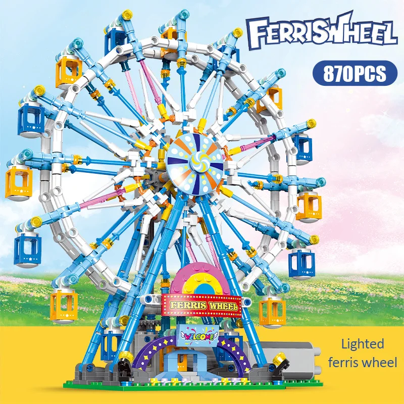 

Puzzle Children's MOC Ferris Wheel Building Blocks Amusement Park DIY Rotating Assembly Model Girl Toy Boy Birthday Gift