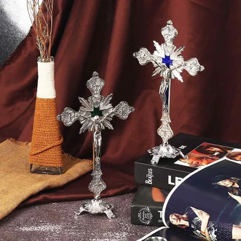 

Church Relics Figurines Crucifix Jesus Christ On The Stand Wall Cross Antique Religious Altar Home Chapel Decoration 2 Colors