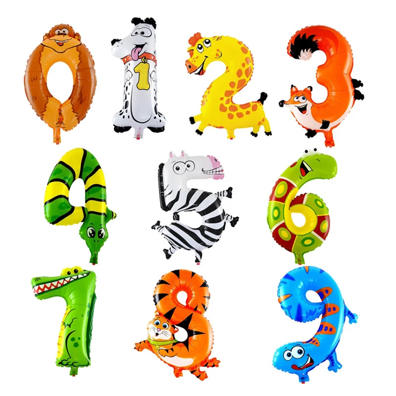 16inch Animals Number Foil Balloons Digit Helium Ballons Birthday Party Wedding Decor Air Baloons Event Supplies | Дом и сад