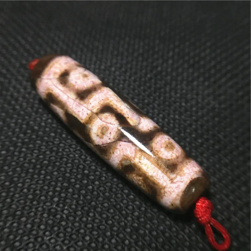 

191007-5 Used Tibetan Magic Cinnabar 9 Eyes Pattern Natural Agate 13mmx42mm Dzi Beads Stone with Cinnabar spots High quality