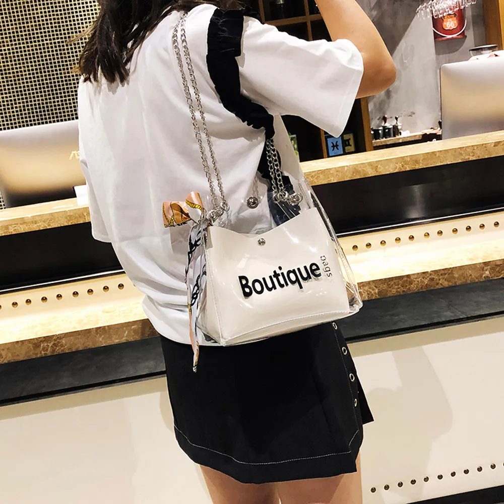 Women clear bag bucket bag Fashion Transparent Women Shoulder Bags Ladies Messenger Casual Shopping Scarves Handbags#O
