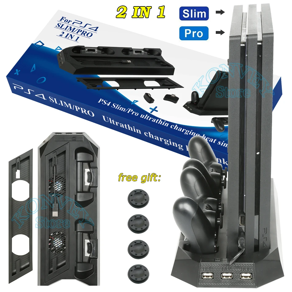 

2in1 PS4 Slim Pro Console Holder Heat Sink Base Play station 4 Joystick Charger for Sony Playstation 4 Slim Pro Accessories