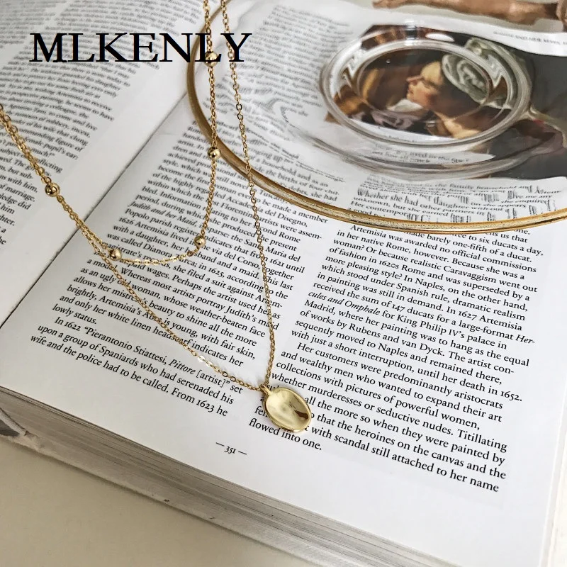 MLKENLY серебро 925 пробы Золотой индивидуальный тренд двойной, отделанный бисером Фирменное ожерелье для женщин luckly подарок ювелирные изделия