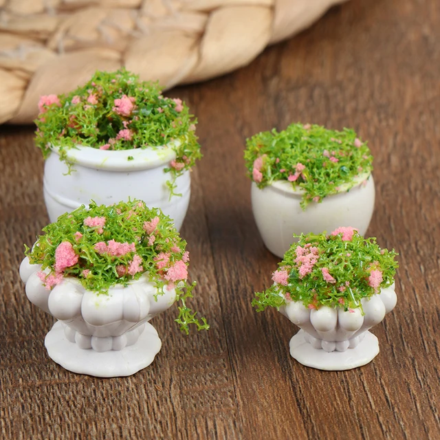 2pcs Dollhouse Furniture 1:12 Accessories Mini Green Plant Bonsai Flower Pots 2