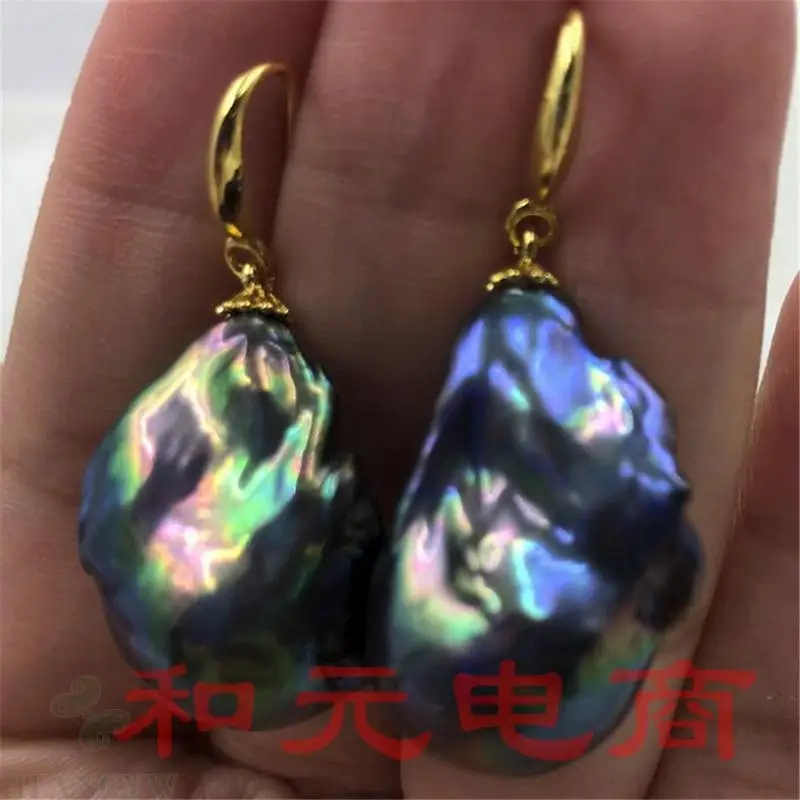 15-25mm Huge Purple Baroque Pearl Earrings  18k Gilded Plating Twopin Party Hand-made Aurora South Sea Loose