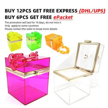 

Fashion Transparent bag women evening party purses bag bridal wedding cocktail tote holiday bag hard clear acrylic square box