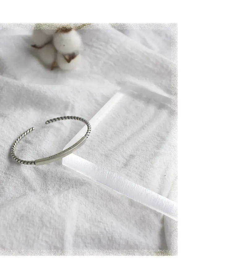 St022 Korean S925 pure silver simple retro made old Twist Rope square tube retro silver bracelet bracelet