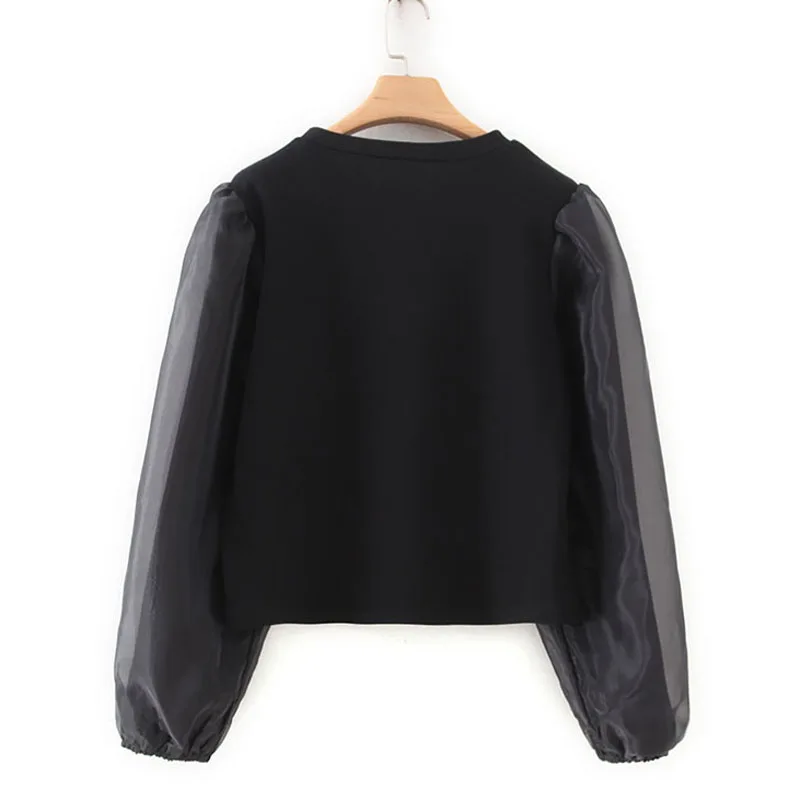 AGong Perspective Organza Sweatshirts Women Fashion O Neck Sweatshirt Women Elegant Long Sleeve Sweatshirts Female Ladies JU
