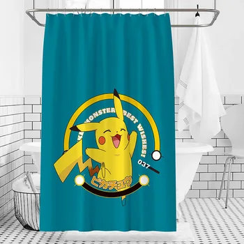 

Cartoon Pikachu shower curtain 3D printing polyester partition curtain waterproof and mildew thickened bathroom shower curtain
