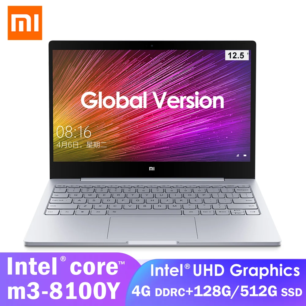 Ноутбук Xiaomi Mi Air 12 5 дюйма Intel core m3-8100Y 4 Гб 128/256 SSD UHD Graphics 615 Windows 10 портативный офисный