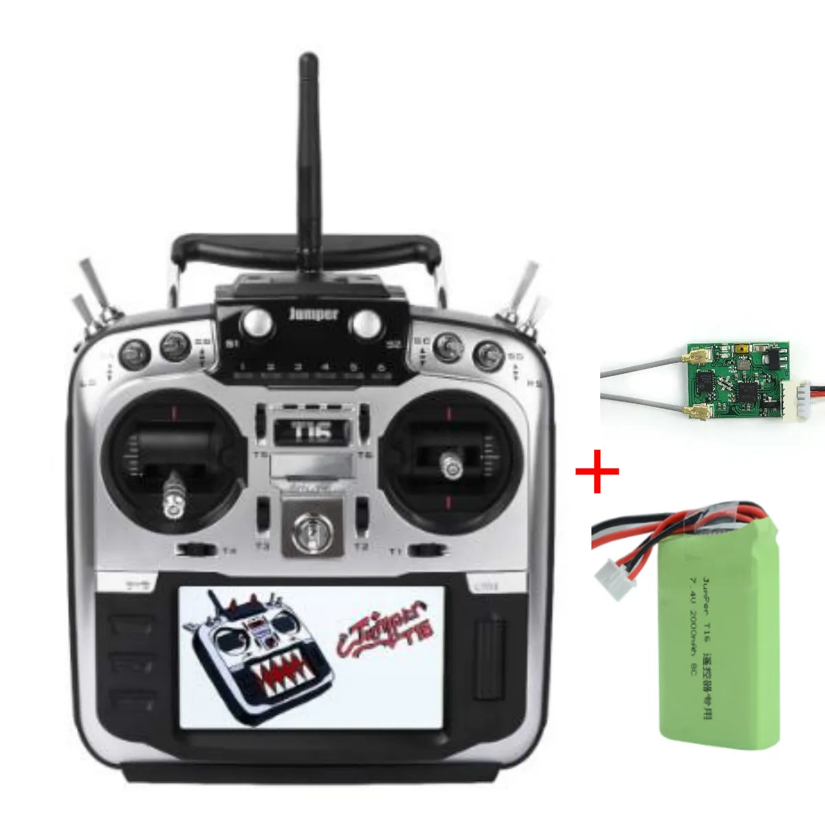 Mode 2 W R1 Battery Jumper T16 Pro Hall Gimbal с открытым исходным кодом встроенный модуль многотопальный радиопередатчик 2,4G 16CH с 2S 7,4 V 2000MAH батареей - Цвет: Mode 2 W R1 Battery