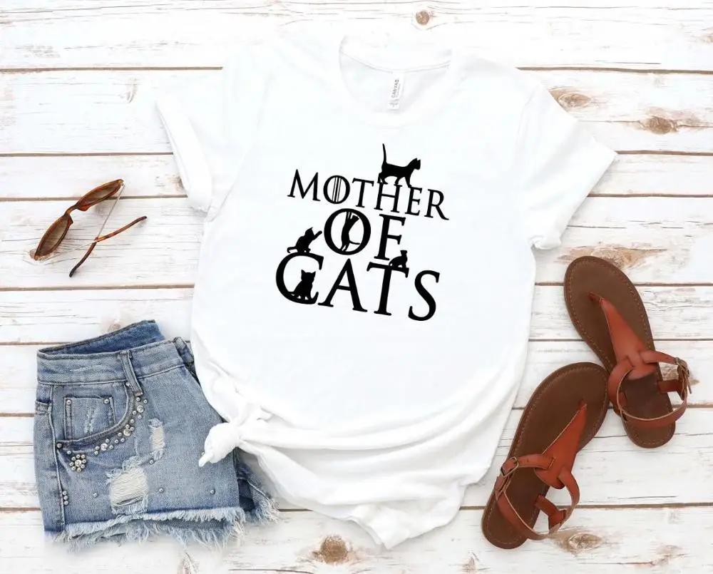 Mother of Cats принт Женская футболка хлопок Повседневная забавная подарок 90s леди Yong