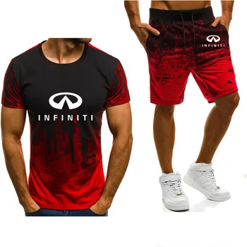 

New Fashion Mens Popular Hedging T Shirts Infiniti Car Logo Print Wild Short Sleeve O Neck Men T-shirt + Drawstring Shorts Suit