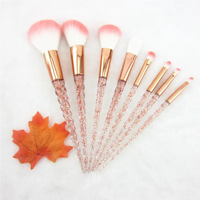8pcs as picture Мода 7/8 шт. розовый Кристальные кисти для макияжа Набор Цветной глиттер прекрасный тональная кисть, инструмент для макияжа maquillaje - Handle Color: 8pcs as picture