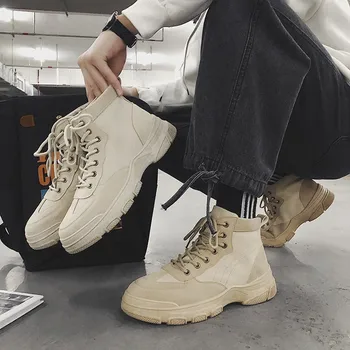 

High-Top Sneakers Men's Casual Shoes For Men Breathable Outdoor Concise Style Martin Boots Lace-Up Solid Colors Shoes Hot Sale