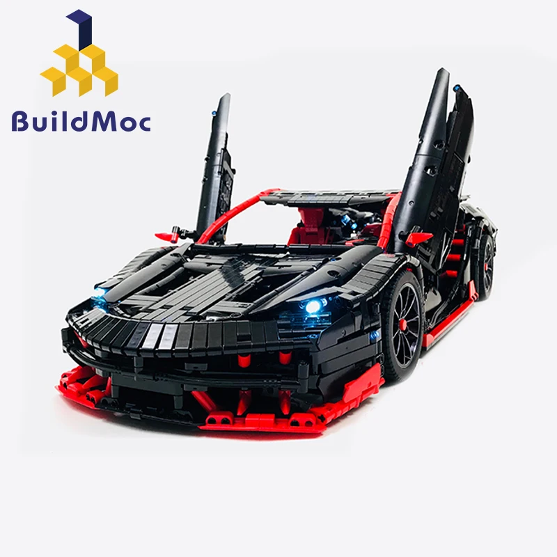 BuildMOC Радиоуправляемая машина Lamborghinis Roadster с функцией питания, строительные блоки для автомобилей, кирпичи, Детские технические игрушки, 20091 MOC 12560