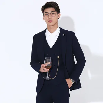 

Counter Men Suit Slim Fit Three-piece Set Groom Wedding Clothing Marriage Best Man Suit Male Occupation Pack Positive Pack
