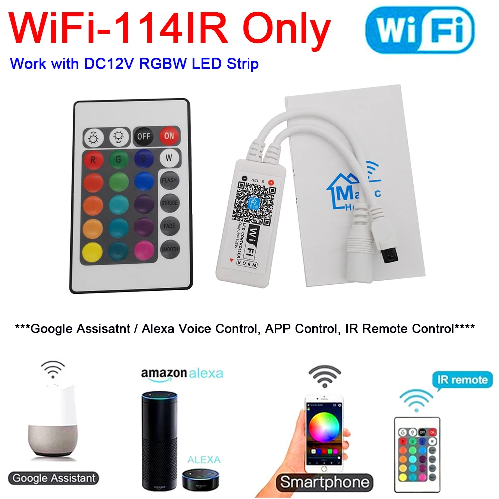 WF114IR 24Key RGBW Magic Home Bluetooth Wifi RGB RGBW RGBWC Светодиодная лента для управления смартфоном приложение для управления РЧ/ИК-пультом Alexa Google Голосовое управление - Цвет: WF114IR 24Key RGBW