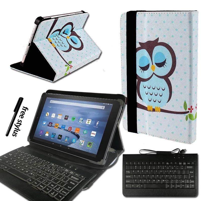 Sleeping Owl KK&LL для Amazon Fire 7(5/7/9th Gen, выпуска) с Alexa Micro USB клавиатура+ Кожаная подставка для планшета Чехол-книжка - Цвет: Sleeping Owl