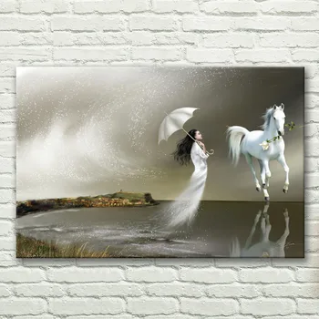 

Hand-painted Modern Woman Horse Canvas Painting Large Handmade Wall Art Decoration for Home Living Room Bedroom Office
